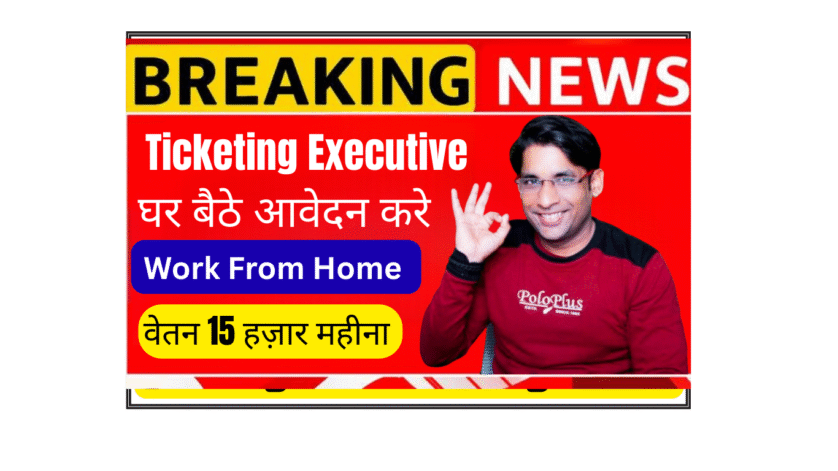 Ticketing Executive working on computer with ticketing software at office desk