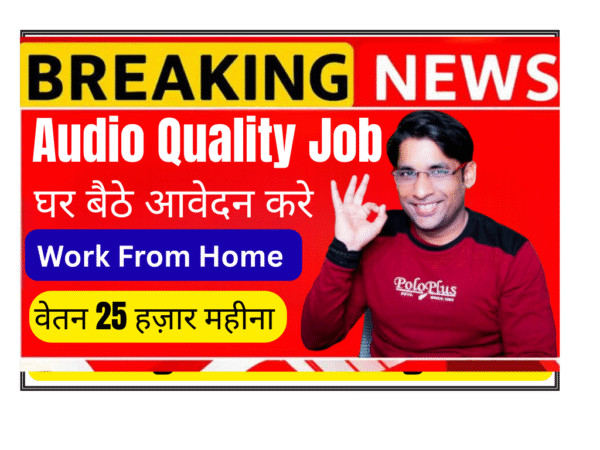 Audio Quality Control professional listening to audio episodes with headphones checking sound quality against script on laptop screen