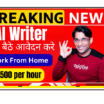 Writer evaluating AI-generated responses on laptop screen for Deccan AI Experts freelance AI training project