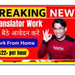 Translator working on AI chatbot conversations in Hindi and English on laptop at home office for AI language training project