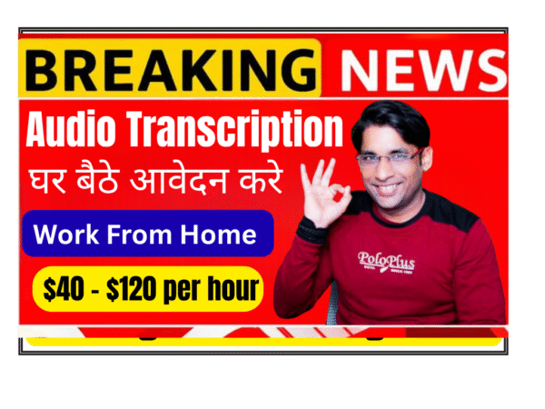 Audio Transcription Specialist wearing headset transcribing audio recordings on laptop at home office for AI training