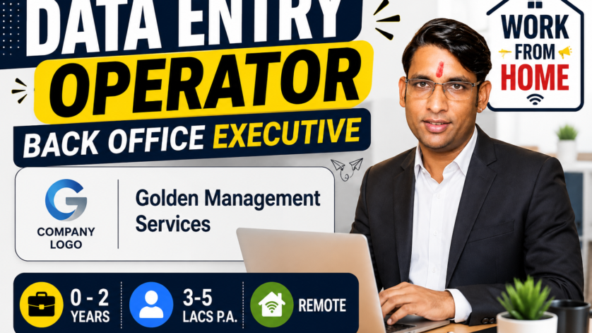 Golden Management Services hiring Data Entry Operator and Back Office Executive, permanent work from home job in India for freshers, salary up to 4.5 LPA.