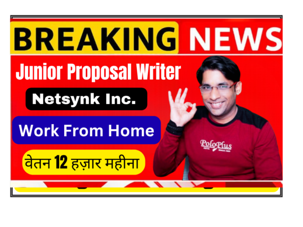 Junior Proposal Writer work from home job at Netsynk Inc. with night shift timings 7 PM to 4 AM. Remote writing opportunity for freshers in India.