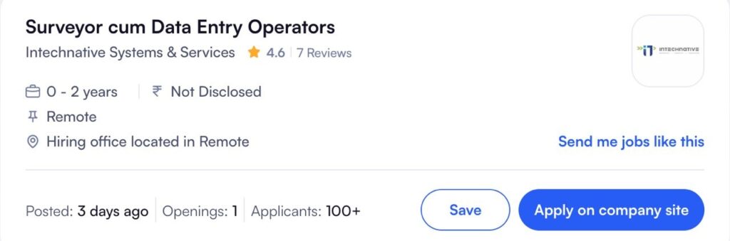Surveyor cum Data Entry Operator working remotely from home Surveyor cum Data Entry Operator completing online surveys and data entry tasks from home office for Intechnative Systems & Services