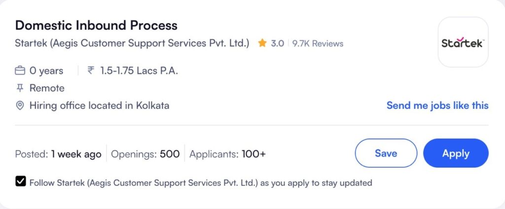 Customer support executive handling inbound voice calls for Startek Domestic Inbound Process job