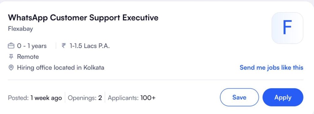 Flexabay job requirements checklist for WhatsApp customer support executive 10th 12th pass remote work