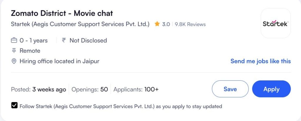 Apply for Zomato Customer Support job at Startek Aegis, 50 remote openings available 