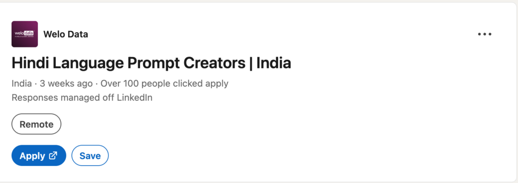 Join Welo Data as Hindi Language Prompt Creator - Remote AI training job in India. Apply today to work on travel and hotel content localization projects 