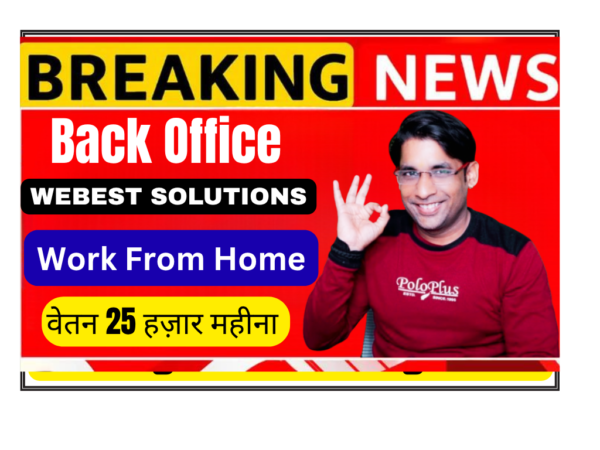 Back Office Executive working from home on laptop with MS-Office applications and data entry tasks for WEBEST SOLUTIONS part-time job.