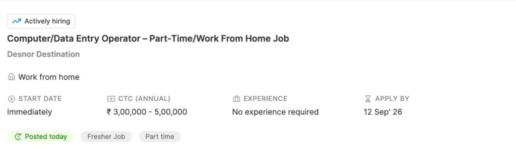 Skills Required for Desnor Destination Data Entry Operator Job Skills required for data entry operator job: Data Analysis, Data Cleaning, Data Annotation. Desnor Destination hiring part time freshers.