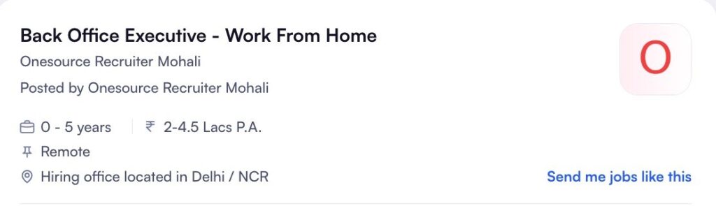 Back Office Executive Work From Home Job 2026