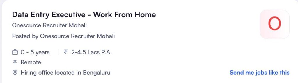 Work From Home Data Entry Executive Job 2026