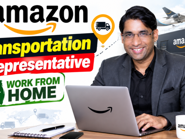 Amazon Transportation Representative working remotely in India, NOC team monitoring supply chain on laptop, work from home logistics job