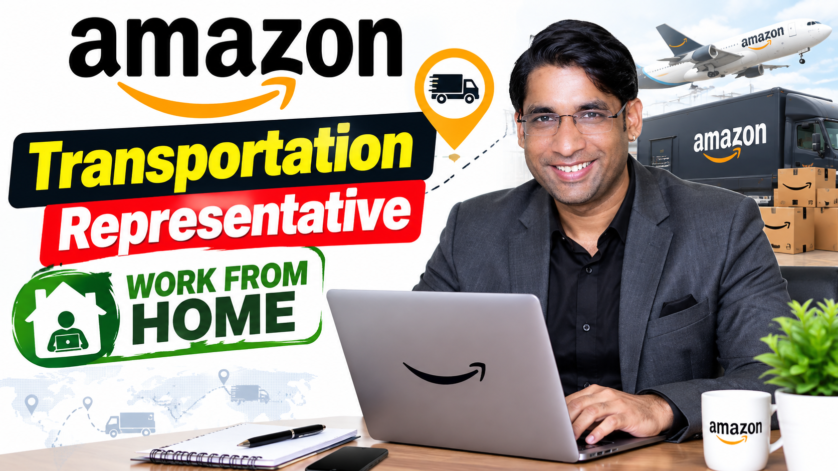 Amazon Transportation Representative working remotely in India, NOC team monitoring supply chain on laptop, work from home logistics job