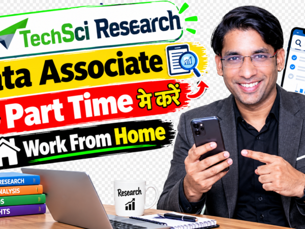 Work from home Data Associate job in India, person researching company sales contacts on laptop, part-time remote data collection work