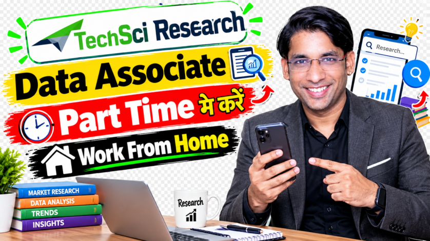 Work from home Data Associate job in India, person researching company sales contacts on laptop, part-time remote data collection work
