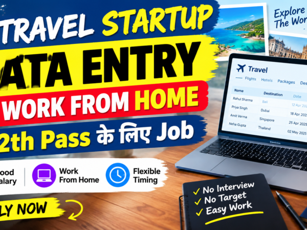 Data entry contractor working from home on laptop for travel startup remote job in India