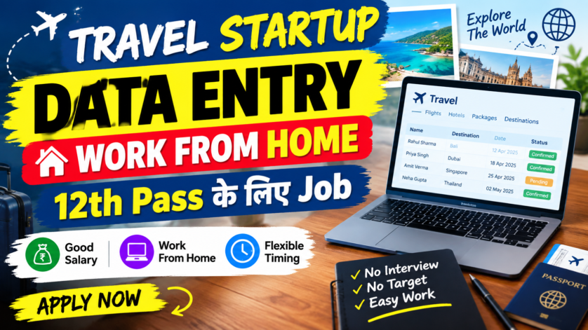 Data entry contractor working from home on laptop for travel startup remote job in India
