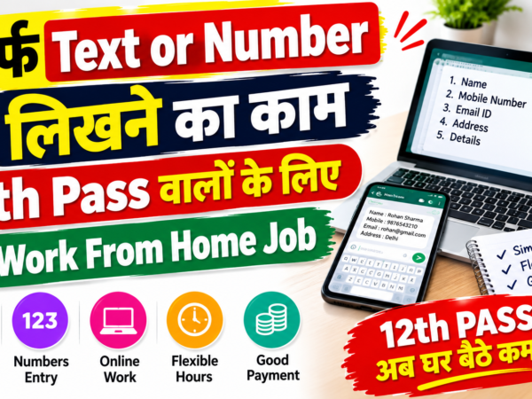 Data Entry Executive working from home on laptop with documents – Work From Home job opportunity in India