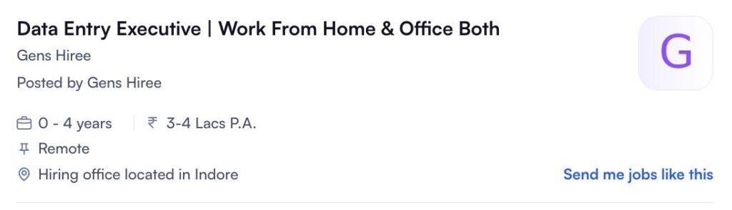 Data Entry Executive Office Job Indore – Work From Office & Home Both Gens Hiree Hiring Data Entry Executive Job 2026