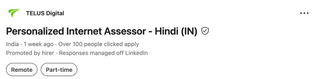 TELUS Digital Personalized Internet Assessor Hindi Job 2026