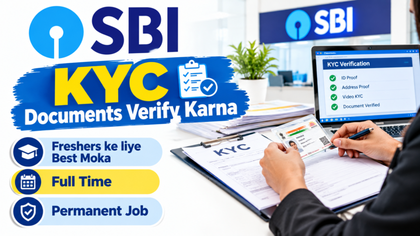 SBI Card Executive KYC job in Gurugram India – KYC executive working on computer with credit card documents for SBI Card recruitment 2026