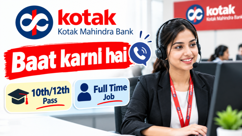 Kotak Bank voice process job 2026 for HSC pass candidates in Delhi NCR and Noida with 6 months telesales experience and 14000 to 19000 CTC salary