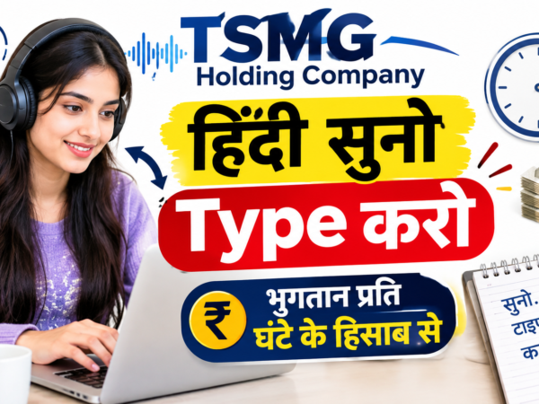 Work from home Hindi transcription job benefits - flexible hours and AI industry experience with TSMG Holding remote work India