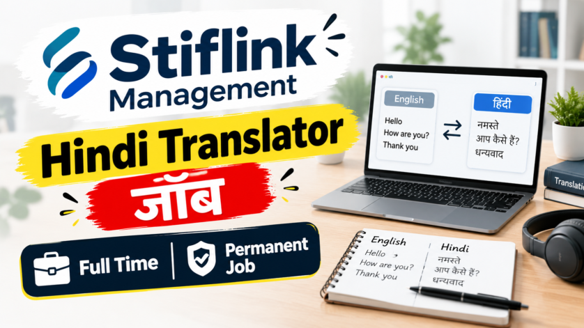 Hindi translator working on English to Hindi technical translation at desk in Delhi NCR office
