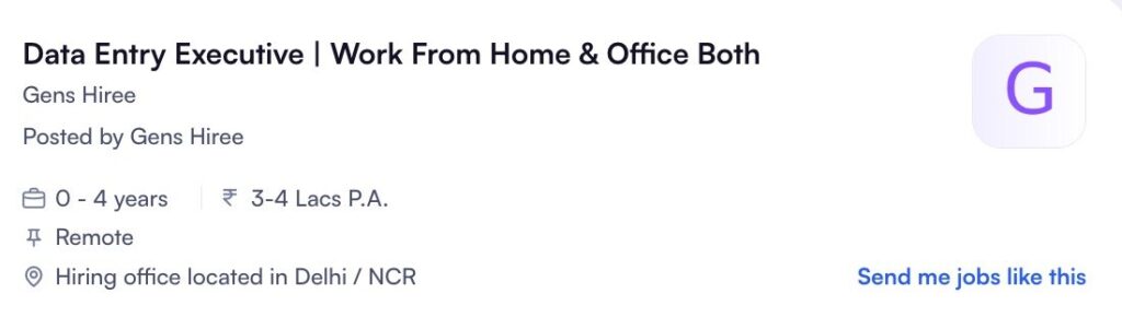 Data Entry Executive Job 2026 | Work From Home & Office Both 