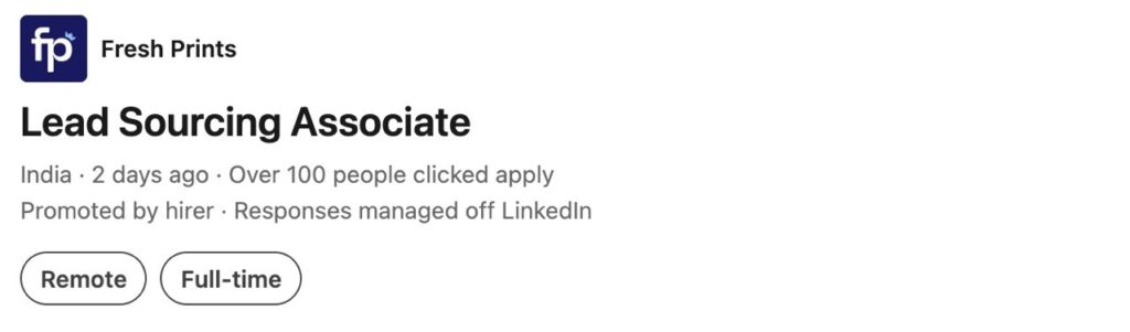 Lead Sourcing Associate Job Fresh Prints – LinkedIn Sourcing & Boolean Search Role Fresh Prints Lead Sourcing Associate Job 2026