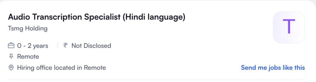 Hindi Audio Transcription Specialist Remote Job 2026