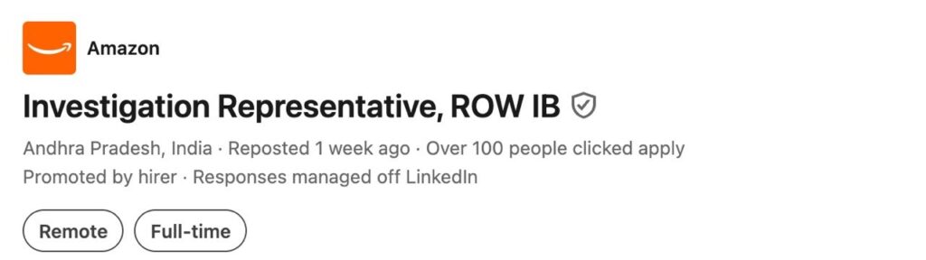Amazon Investigation Representative ROW IB Job 2026